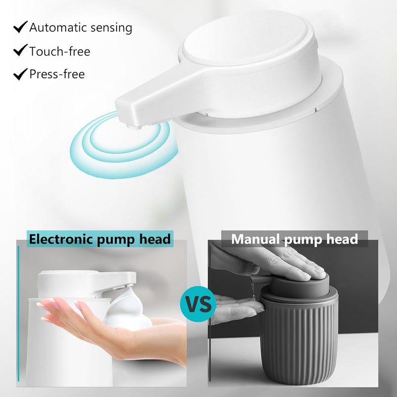 Phneems Automatic Soap Dispenser Foaming Touchless: 9oz Plastic White Modern Rechargeable Electric Auto Foam Soap Dispenser - Bathroom Kitchen Hand Dish Lotion - Image 2